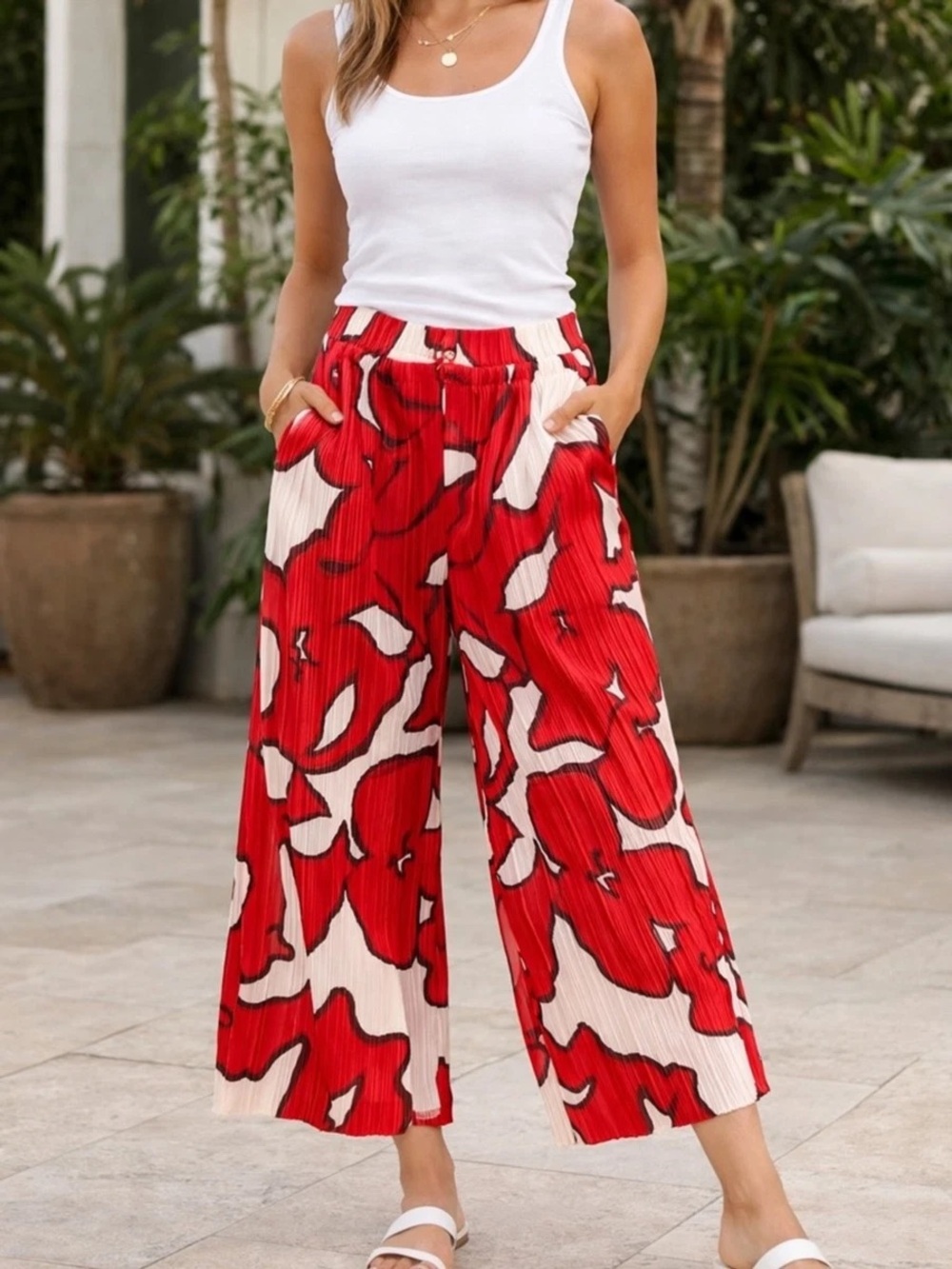 NWOT Nine West Women’s Wide-Leg Crop Crinkle Pants
